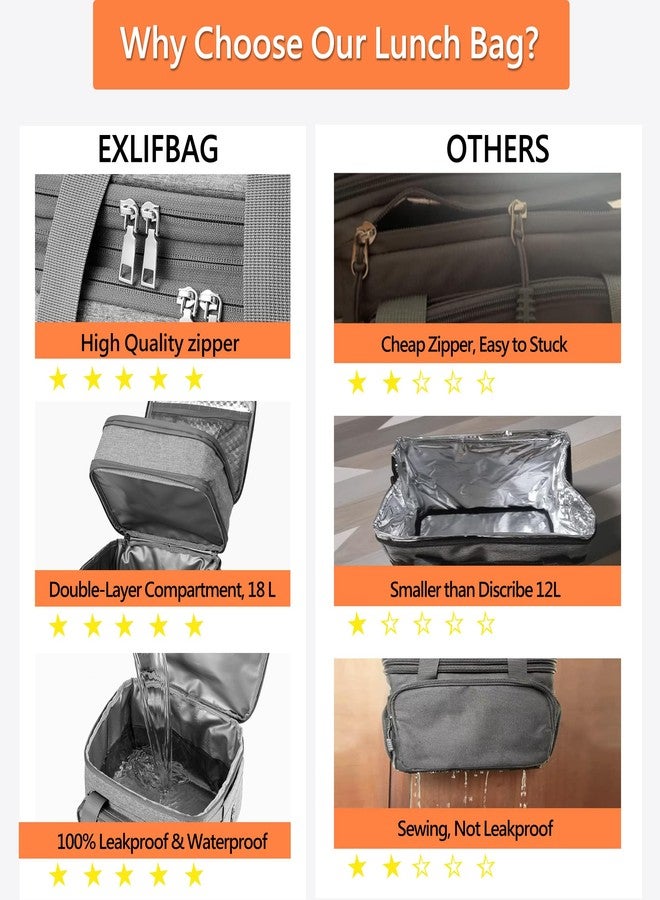 EXLIFBAG حقيبة غداء EXLIFBAG للنساء، حقيبة غداء معزولة بطبقتين للبالغين، حقيبة غداء مبردة مانعة للتسرب للرجال مع حزام كتف قابل للتعديل، غاري - Image 3